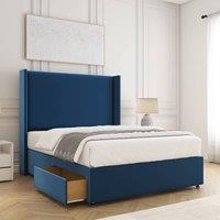 BSSPOKE Austin Divan Bed Set Plush Velvet 2 Drawers 54 Headboard & Mattress in Blue | Size: King