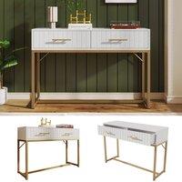 Fascinate White 2-Drawer Chest of Drawers - Modern Ribbed Design, Gold Handles