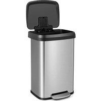 Costway 50L Rectangular Trash Garbage Can Stainless Steel Step Trash Bin Recycling w/ Pedal in Silver