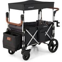 Gymax Twin Baby Double Stroller Wagon Push Pull Stroller Wagon Adjustable Handle Bar in Black