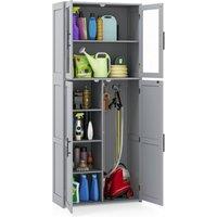 Gymax Utility Organizer Broom Closet Storage Cabinet With Hanging Hooks in Grey