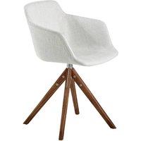 Angel Cerda Swivel Dining Chair, Beige Fabric, Walnut Legs