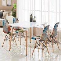 Havendro Dining Set - 4 Fabric Chairs & White Halo Table