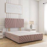 BSSPOKE Rose Divan Bed Plush Velvet 24Headboard 2Drawers Footend No Mattress in Pink | Size: Double