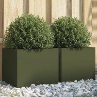Berkfield Home Planters 2 pcs Olive Green 32x30x29 cm Steel | Size: 32 x 30 x 29 cm
