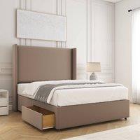 BSSPOKE Austin Divan Bed Set Plush Velvet 2 Drawers 54 Headboard & Mattress in Taupe | Size: Super King