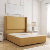 BSSPOKE Austin Divan Bed Plush Velvet 54 Headboard & No Drawers No Mattress in Mustard | Size: Small Double