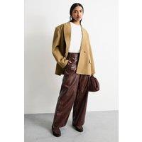 Warehouse Women's Faux Leather Croc Embossed PU Straight Leg in Chocolate | Size: 12