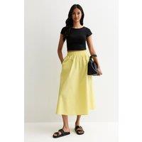 Gini London Women's Lime Cotton Elasticated Waist Full skirt in Lemon | Size: 14