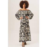 Gini London Women's Mono Border Print Bardot Maxi Dress | Size: 10