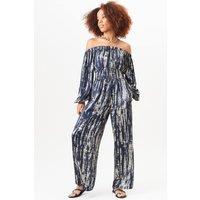 Gini London Women's Navy Bardot Shirred Body Wide Leg Jumpsuit | Size: 10