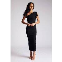 Vesper Women's One Shoulder Bow Detail Bodycon Midaxi Dress in Black | Size: 10