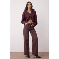 WOVCOR Women's High Waist Vintage Wash Denim Wide Leg Jeans in Burgundy | Size: 12