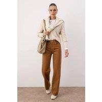 WOVCOR Women's High Waist Vintage Wash Denim Wide Leg Jeans in Camel | Size: 6