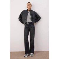 WOVCOR Women's Faded Effect Vintage High Waist Wide Leg Jeans in Dark Grey | Size: 8