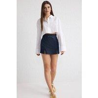 WOVCOR Women's Belted High Waist Denim Shorts Skirt with Slit Detail in Navy | Size: 12