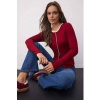 WOVCOR Women's Color Block Knit Blouse with Button Details in Burgundy | Size: Medium