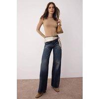 WOVCOR Women's High Waist Wide Leg Jeans Regular Waist Denim Bottoms in Dark Blue | Size: 14