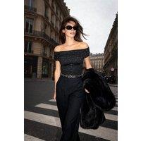 WOVCOR Women's Stone Print Carmen Collar Knit Party Blouse in Black | Size: 8