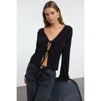 WOVCOR Women's Knit Blouse with Tie Detail in Black | Size: XS