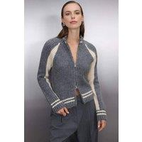 WOVCOR Women's Soft Textured Knit Cardigan with Zipper Detail in Grey | Size: Medium