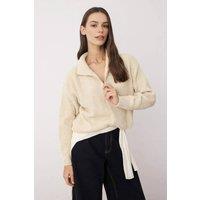 WOVCOR Women's Super Crop Knit Sweater with Zipper Detail in Stone | Size: Small