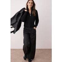 WOVCOR Women's Super Crop Knit Sweater with Zipper Detail in Black | Size: Small