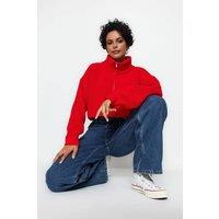 WOVCOR Women's Super Crop Knit Sweater with Zipper Detail in Red | Size: Medium