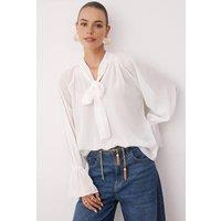 WOVCOR Women's Unlined Woven Party Blouse with Neck Tie Detail in White | Size: 10