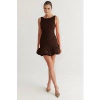 WOVCOR Women's Balloon Hem Mini Woven Dress with Inner Shorts Lining in Brown | Size: 12