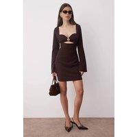 WOVCOR Women's Cut-Out Sweetheart Neck Mini Woven Dress with Gold Detail in Brown | Size: 10