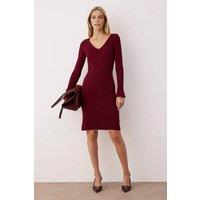 WOVCOR Women's Ribbed V-Neck Long Sleeve Bodycon Mini Knit Dress in Burgundy | Size: Small