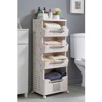 Living and Home 5-Tier Foldable Rolling Laundry Sorter Basket Storage Rack in Off-White | Size: XL