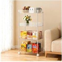 Living and Home 4-Tier Transparent Rolling Storage Cart Metal-Frame Utility Trolley Organiser Rack in Clear | Size: XL