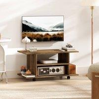 HOMCOM Modern TV Cabinet Stand Storage Shelves Table Mobile Walnut