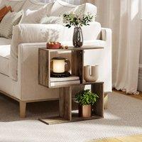 HOMCOM Side Table, Narrow End Table with Storage Shelves in Light Oak