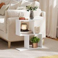 HOMCOM Side Table, Narrow End Table with Storage Shelves in White