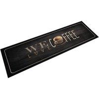 Berkfield Home Kitchen Rug Washable Coffee Text 45x150 cm Velvet in Black