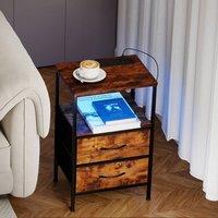 Levede Bedside Table RGB LED USB Ports Bedroom 2 Storage Drawers End Table in Brown