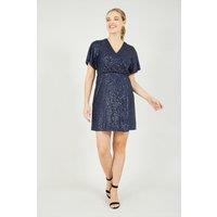 Mela Women's Navy Sequin 'Nabil' Kimono Sleeve Wrap Dress | Size: 8