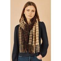 Yumi Women's Mixed Check Brown Scarf