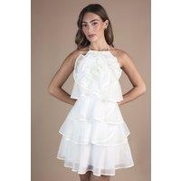 Coast Women's Corsage Trim Layered Halter Neck bridal Mini Dress in Ivory | Size: 16