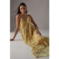 Warehouse Women's Chiffon Ruffle Strappy Floaty Maxi Dress in Floral | Size: 10