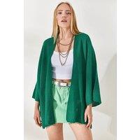 HOXTON GAL Women's Regular Fit Batwing Sleeve Open Front Knit Cardigan in Green | Size: Medium