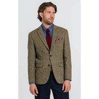 Dobell Men's Green Herringbone Windowpane Check Harris Tweed Jacket | Size: 44L