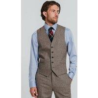 Dobell Men's Brown Herringbone Tweed Waistcoat | Size: 2XL
