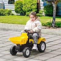 HOMCOM Ride on Tractor No Power for Kids with Manual Control Bucket in Yellow