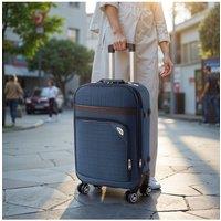 H&O Direct Softshell Expandable Suitcase with Combination Lock in Blue