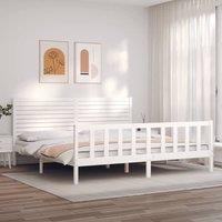 Berkfield Home Bed Frame with Headboard White Super King Size Solid Wood