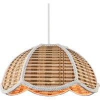Happy Homewares Vintage Victorian Rattan Pendant Shade with White Embroidered Trim in Brown